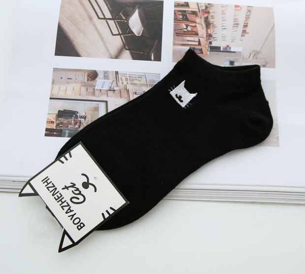 New summer women's socks 3 pairs of white cotton cute cat women fashion short paragraph socks women's cotton socks