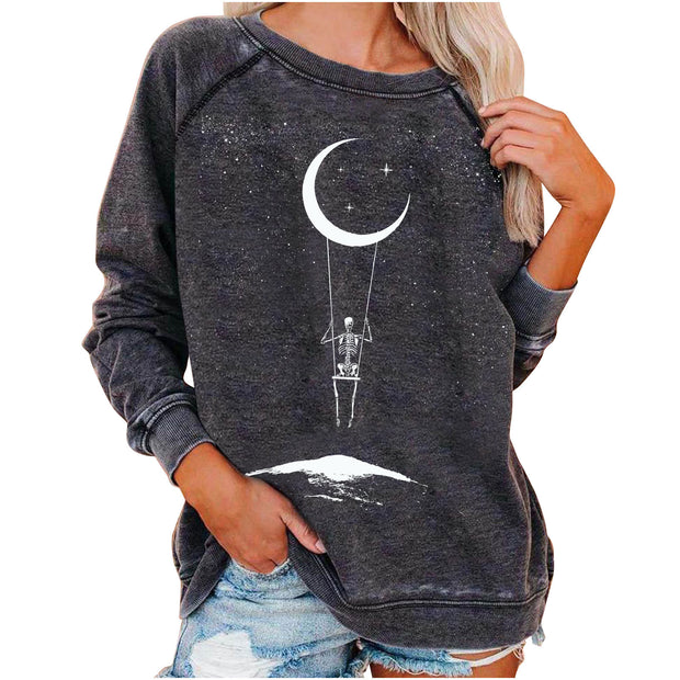 Halloween Skull Funky Print Sweatshirt For Women