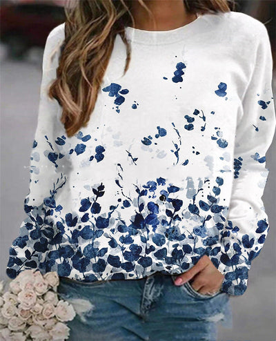 Women's Round Neck Pullover Floral Print Sweatshirt