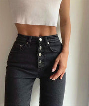 Single breasted jeans women's feet