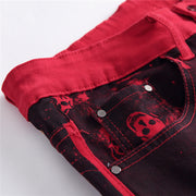 Skull red jeans men's casual jeans