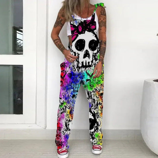 Street Fashion Skull Print Overalls Women