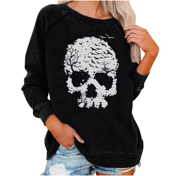 Halloween Skull Funky Print Sweatshirt For Women