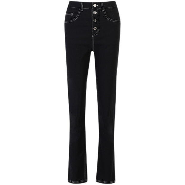 Women's Exposed Black Straight-leg Jeans