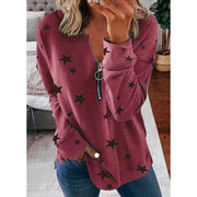 Star Print Long Sleeve Pullover Women's Sweatshirt