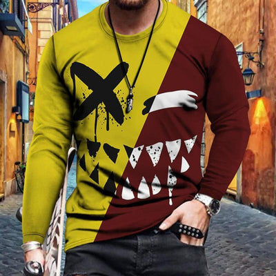 Mens Letter Crew Neck Slim Fit Casual Print T Shirt