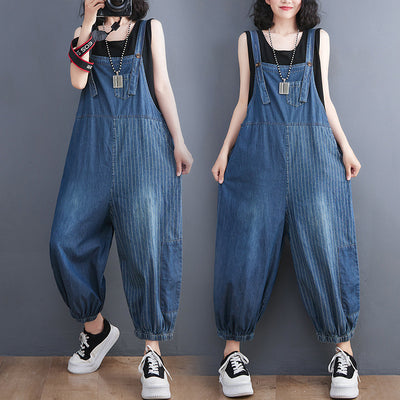 Large Size Women's New Literary Retro Denim Overalls Women