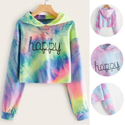 Hoodies Women Rainbow Tie Dye Print Women's Sweatshirt 2021 Autumn Cropped Hoodie Harajuku Streetwear Crop Top Hoodie Moletom