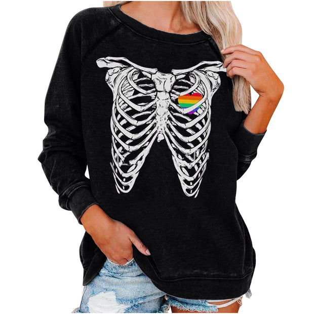 Halloween Skull Funky Print Sweatshirt For Women