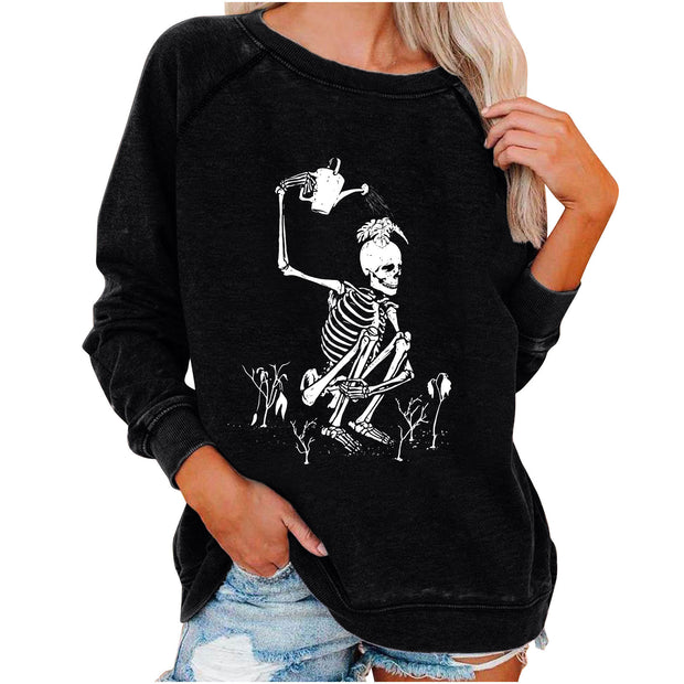 Halloween Skull Funky Print Sweatshirt For Women