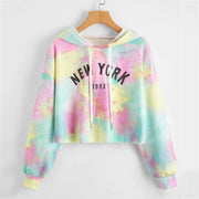 Hoodies Women Rainbow Tie Dye Print Women's Sweatshirt 2021 Autumn Cropped Hoodie Harajuku Streetwear Crop Top Hoodie Moletom