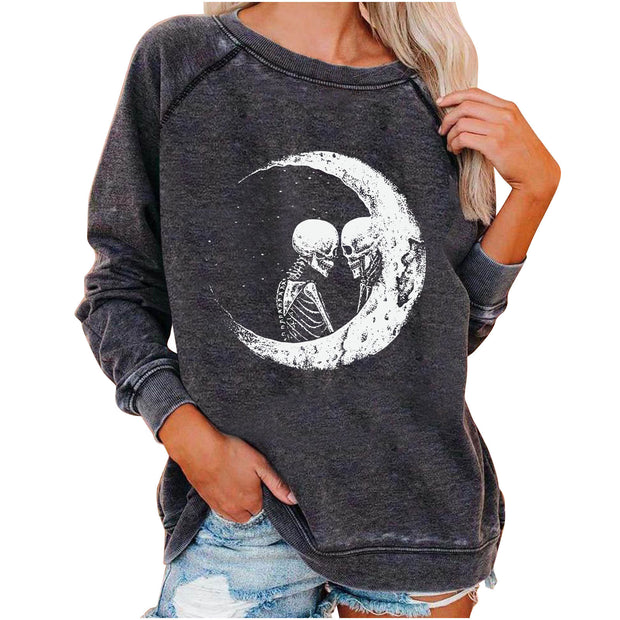 Halloween Skull Funky Print Sweatshirt For Women