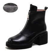 Women's Leather Platform Thick Heel Ankle Boots