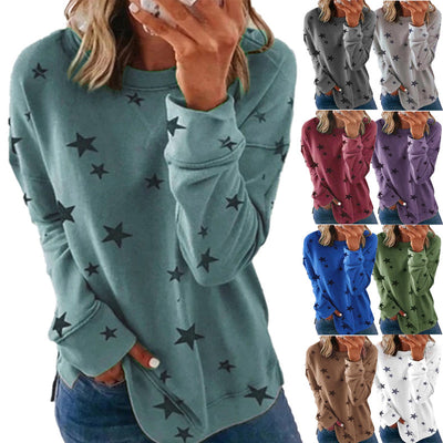 Star Print Long Sleeve Pullover Women's Sweatshirt