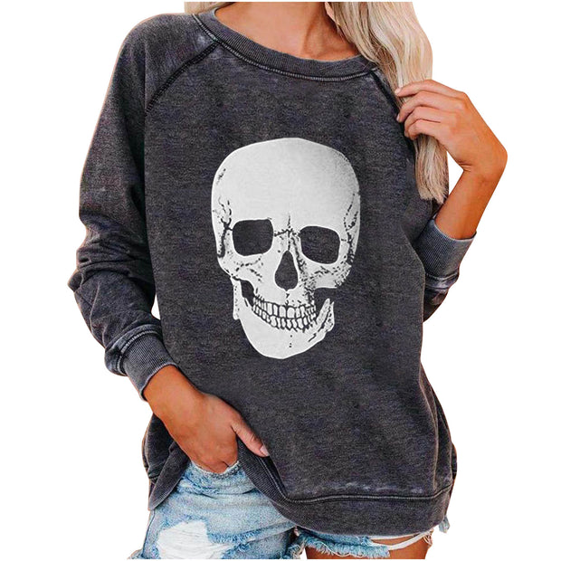 Halloween Skull Funky Print Sweatshirt For Women