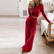 Women's Solid Color Knitted Casual Home Two Piece Suit Women