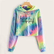 Hoodies Women Rainbow Tie Dye Print Women's Sweatshirt 2021 Autumn Cropped Hoodie Harajuku Streetwear Crop Top Hoodie Moletom