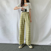 Plaid Wide Leg Pants Women Casual Pants