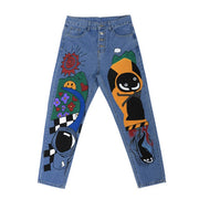 Womens Cartoon Printed Jeans Harem Pants Trousers For Women