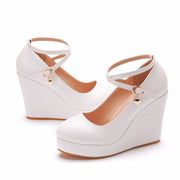 Crystal Queen White Platform Wedges Pumps Women