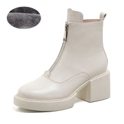 Women's Leather Platform Thick Heel Ankle Boots