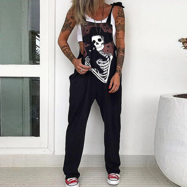 Street Fashion Skull Print Overalls Women