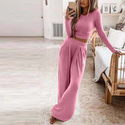 Women's Solid Color Knitted Casual Home Two Piece Suit Women