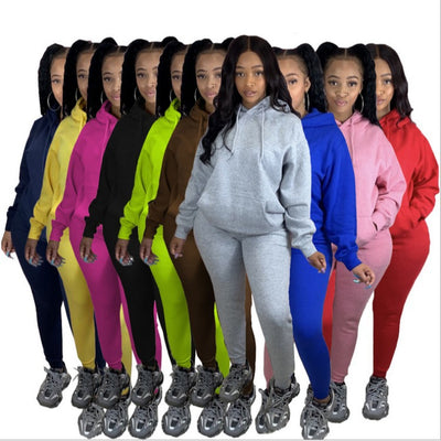 Women's Solid Color Fleece Sports Casual Suit Women