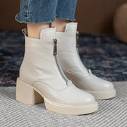 Women's Leather Platform Thick Heel Ankle Boots