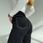 Women's Exposed Black Straight-leg Jeans