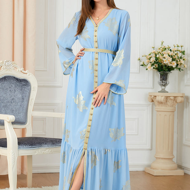 Women's Fashion Casual Long-sleeved Hot Gold Dresses