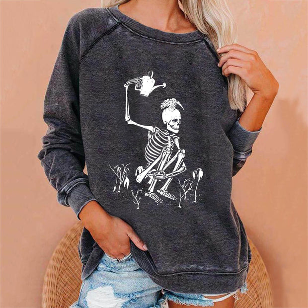 Halloween Skull Funky Print Sweatshirt For Women