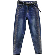 Hot Rhinestone Daddy Harem Pants Women's Jeans