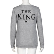 Men Grey KING Letter Print Long Sleeve T-Shirt Top Blouse Couple Shirt XL