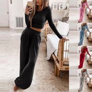 Women's Solid Color Knitted Casual Home Two Piece Suit Women