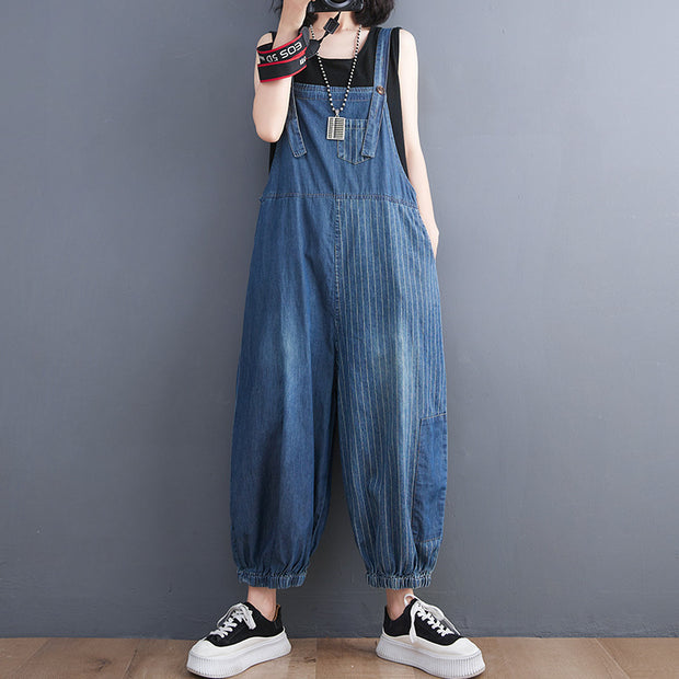 Large Size Women's New Literary Retro Denim Overalls Women